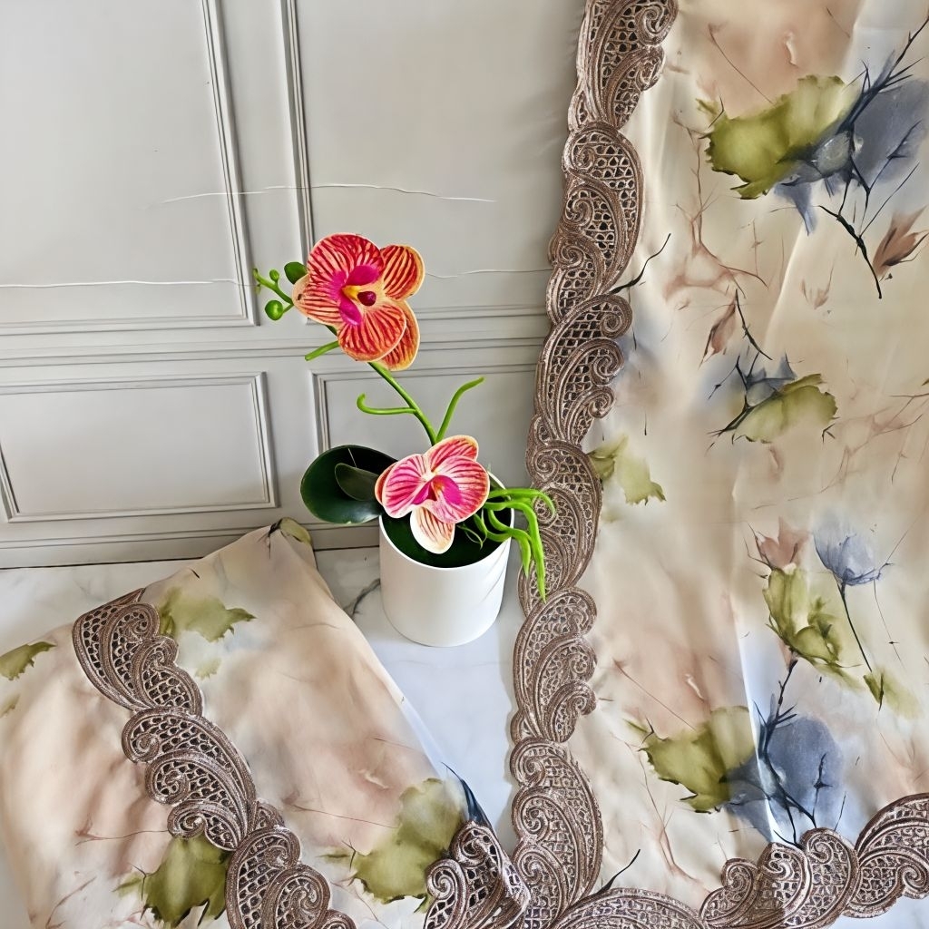 kain kebaya sifon bunga tepi bordir ukurn 1,5×1, 4m || sifon bunga bordir || kain Bali || caraka bus