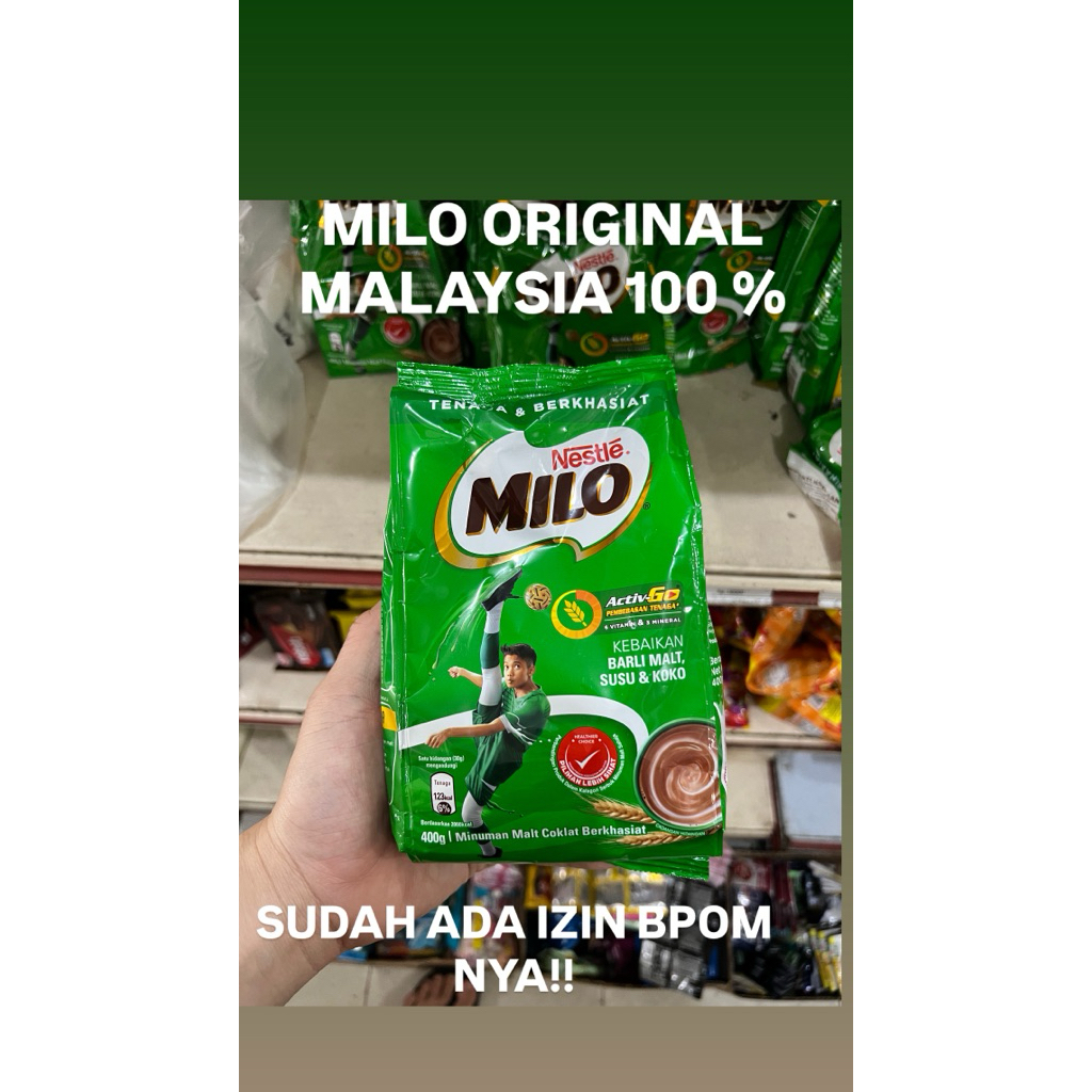 MILO MALAYSIA 400 GR ORIGINAL 100 % SUDAH ADA IZIN BPOM NYA 100 % HALAL - COKLAT MALAYSIA -  OLE OLE