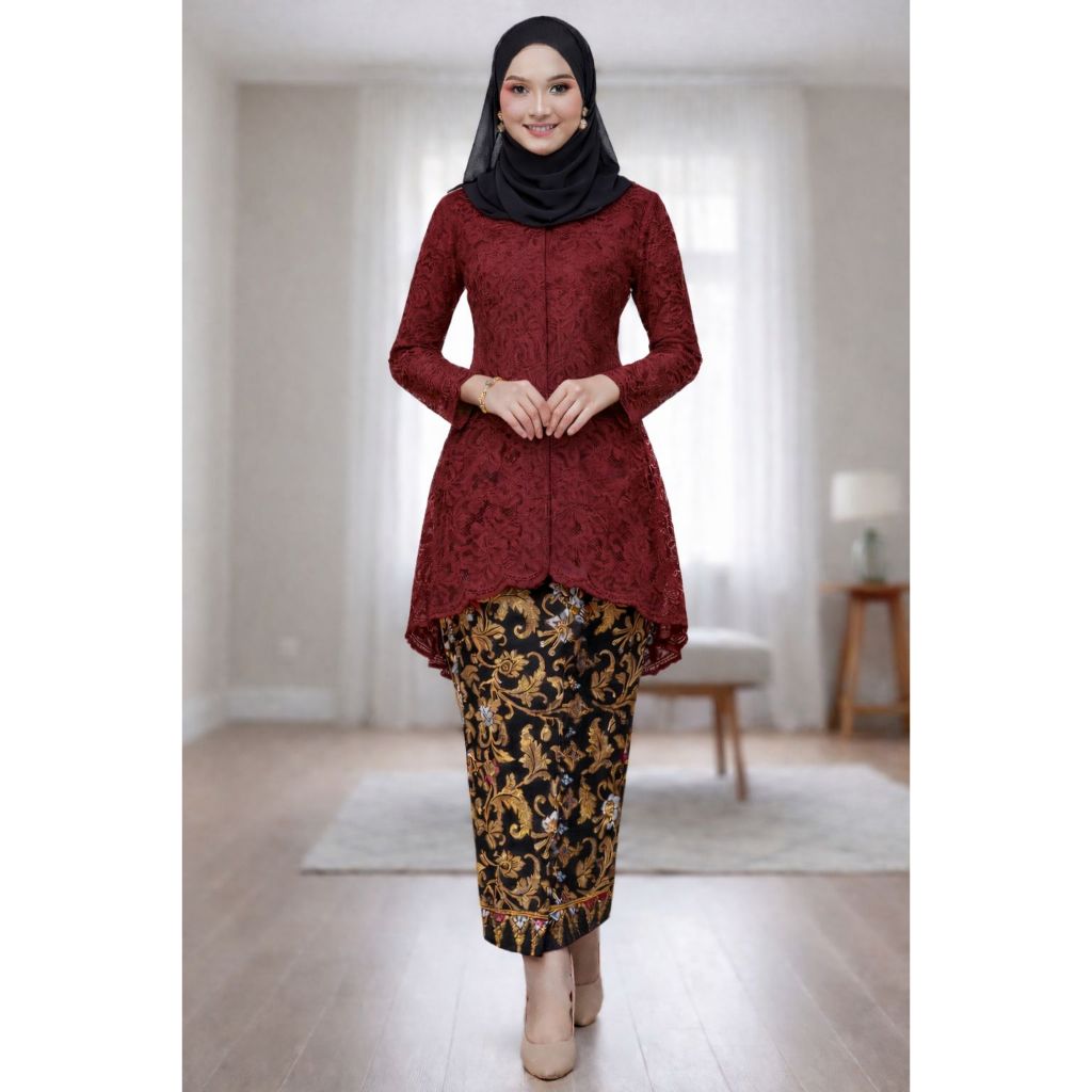 Set Baju Kurung Melayu Brokat Melar Rok Span Prada Ukir Model Pramugari Kebaya Wisuda Kondangan Form