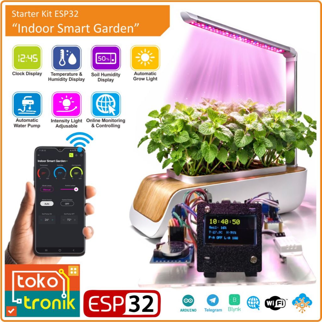 Indoor Smart Garden ESP32 Starter Kit IoT – Hidroponik Kit Mini Dalam Ruangan Sistem Otomatis dan On