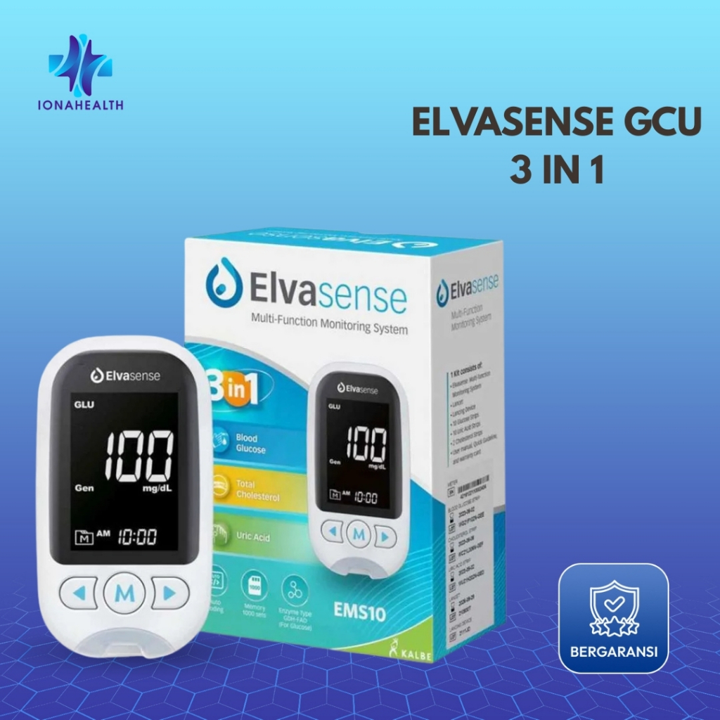 Elvasense Alat Cek GCU 3in1 EMS10 Elvasense / Cek Gula Darah / Kolesterol / Asam Urat / Alat Cek Gul