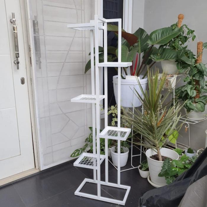 RAK TINGKAT 5 SUSUN RAK BUNGA BESI HOLO PUTIH