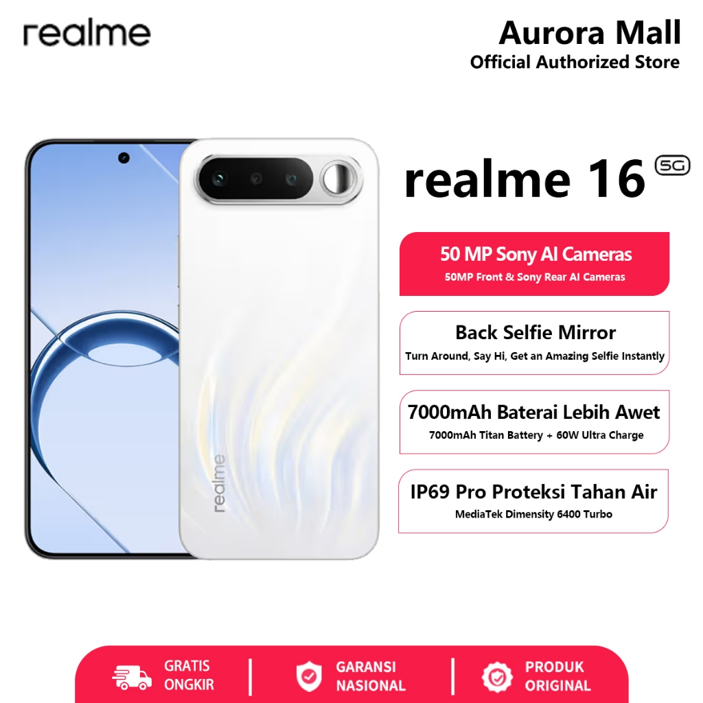 realme 16 5G (8/256GB)(12/256GB) - Garansi Resmi Indonesia Hp Android Terbaru 2026 Handphone COD