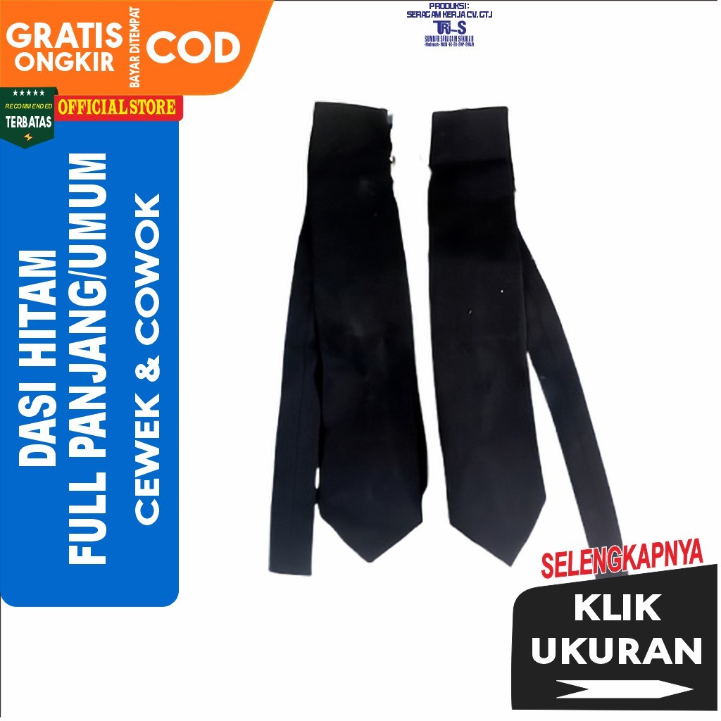 Dasi Hitam Panjang Wanita | Dasi Instan Pria Premium | Dasi Hitam Anak Laki Laki | Dasi Warna Hitam 