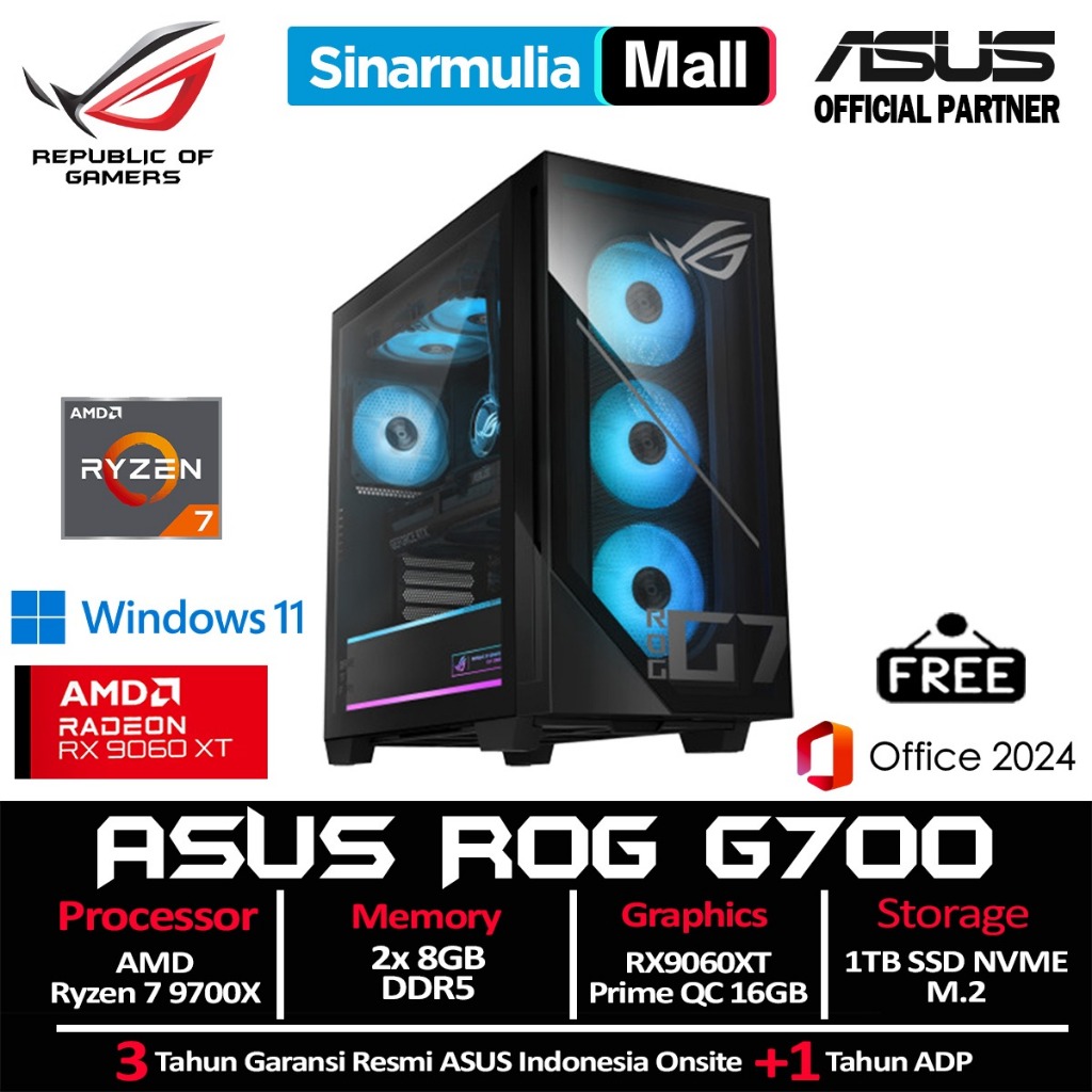 ASUS PC ROG DESKTOP GM700TZ Ryzen 7 9700X RX9060XT PRIME 1TB SSD 16GB Win11+OHS