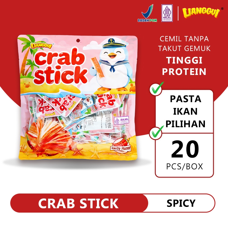 LIANGGUI Crab Stick Snack Cemilan Siap Saji BBQ/Spicy Flavor Enak Cemilan HALAL 180g