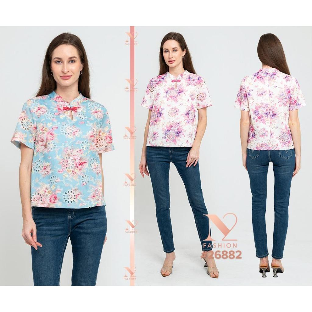 Atasan wanita blouse katun bolong premium import quality | Atasan blouse motif bunga premium import 