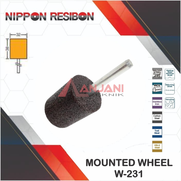 NIPPON RESIBON A36P MOUNTED WHEEL RESINOID W-231 BATU GERINDA BOTOL 32 x 38 x 6 mm / ABRASIVE GRAIN 