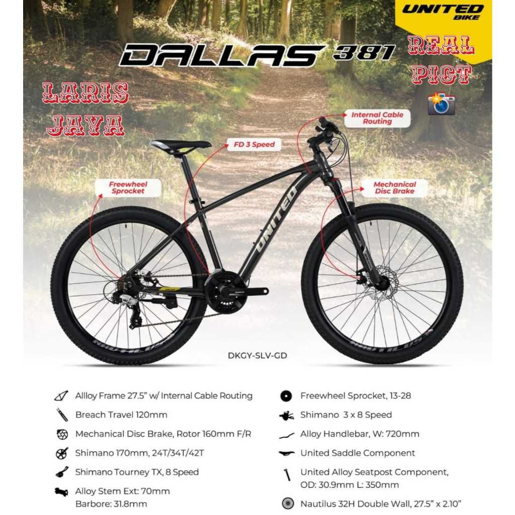 PROMO Sepeda Mtb 27.5 Inch United Dallas  381 Cakram By united 3 x 8 speed SEPEDA GUNUNG UNITED MTB