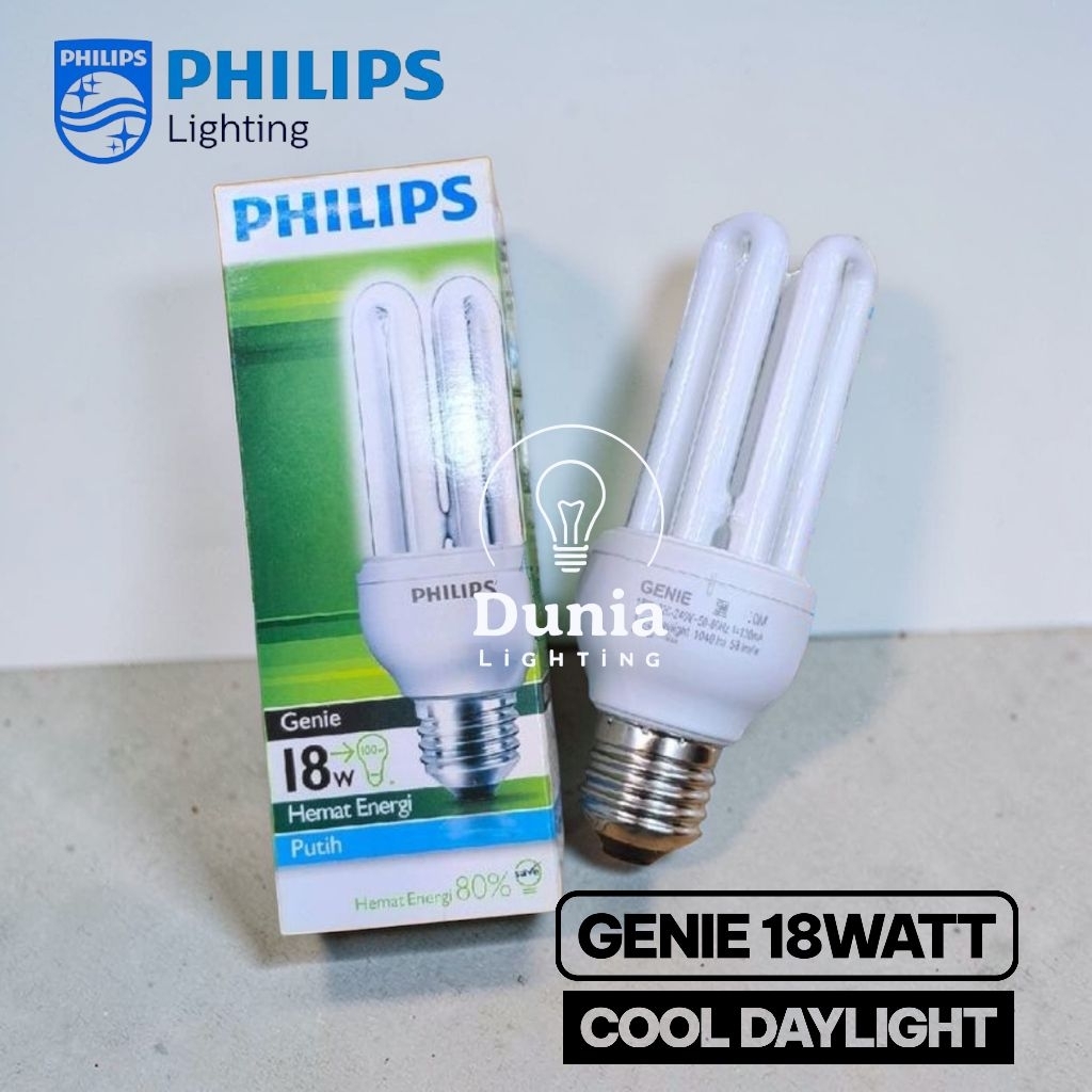 LAMPU PHILIPS GENIE 18WATT COOL DAYLIGHT / LAMPU BOHLAM JARI 3U PUTIH 18 WATT W PHILIP