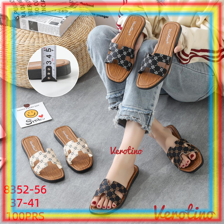 8352-56 Sandal Selop Karet Wanita Verotino Sendal Slop Karet Cewek Motif Bunga Kecil Glanzton