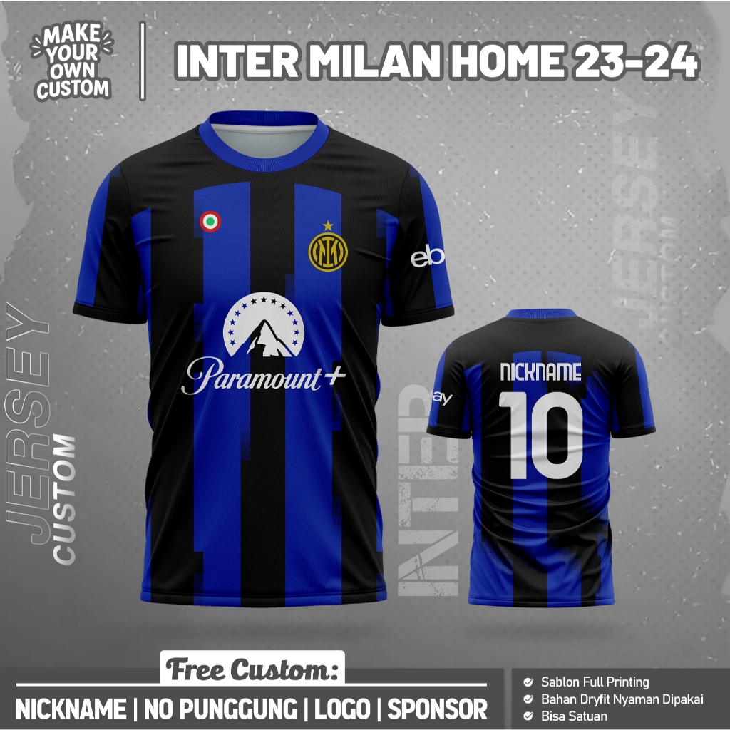 JERSEY BAJU ATASAN INT3R MLAN Home 2023-2024 Custom Dryfit Jersey Anak Dewasa Polosan Full Printing