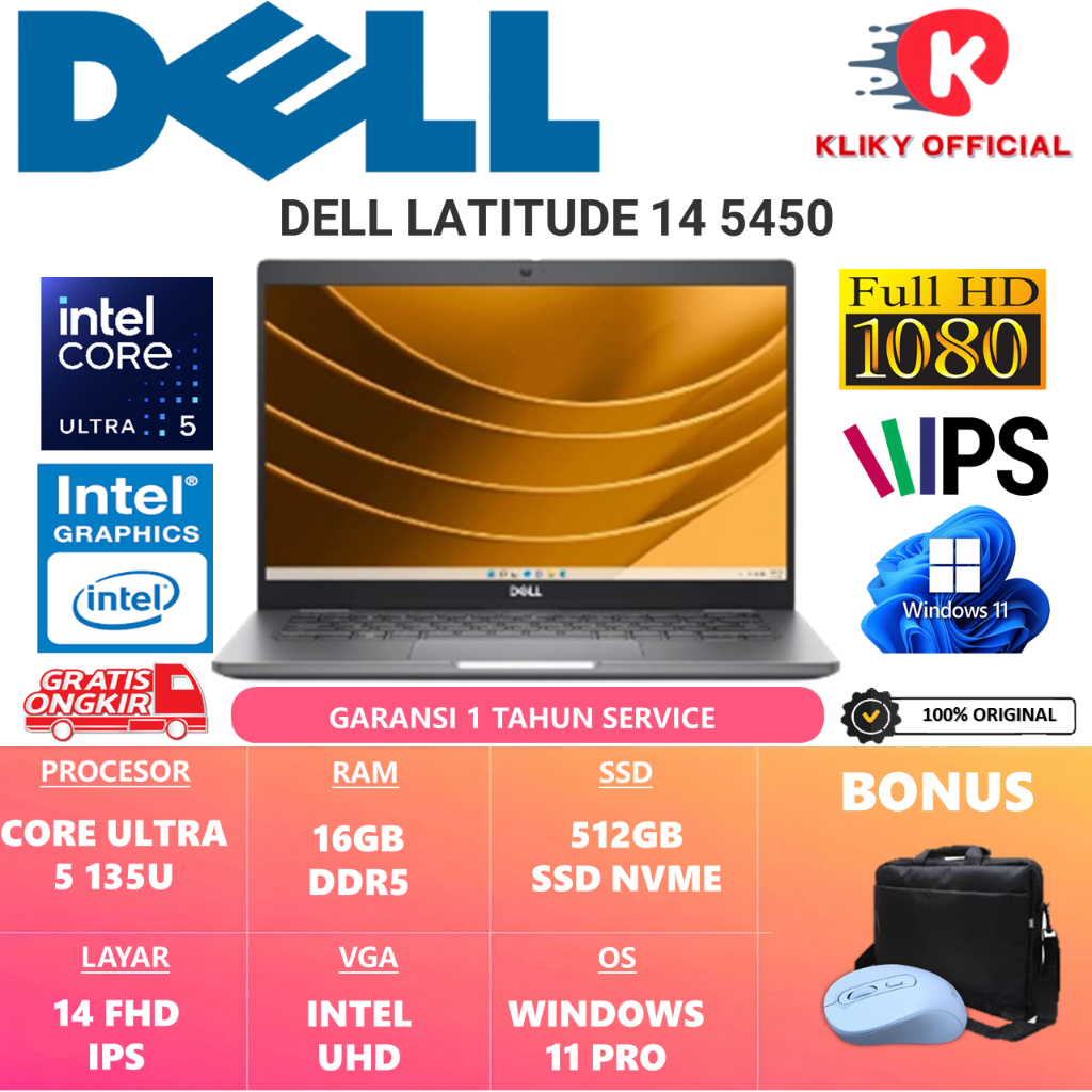 DELL LATITUDE 14 5450 INTEL ULTRA 5 135U RAM 16GB 512GB SSD 14.0 FHD IPS GREY