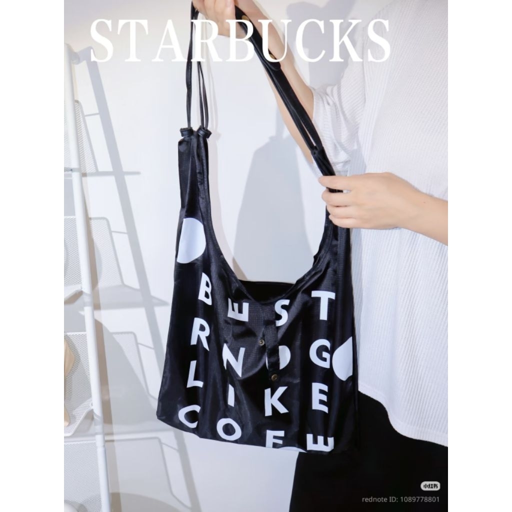 STARBUCKS CHINA FOLDABLE BAG tas lipat BE STRONG LIKE COFFEE - BLACK COLOR