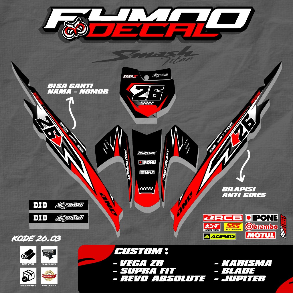 (NEW) STICKER DECAL STRIPING RBT HONDA SMASH TITAN 155 CUSTOM SUPERMOTO TERBARU KODE 26.03