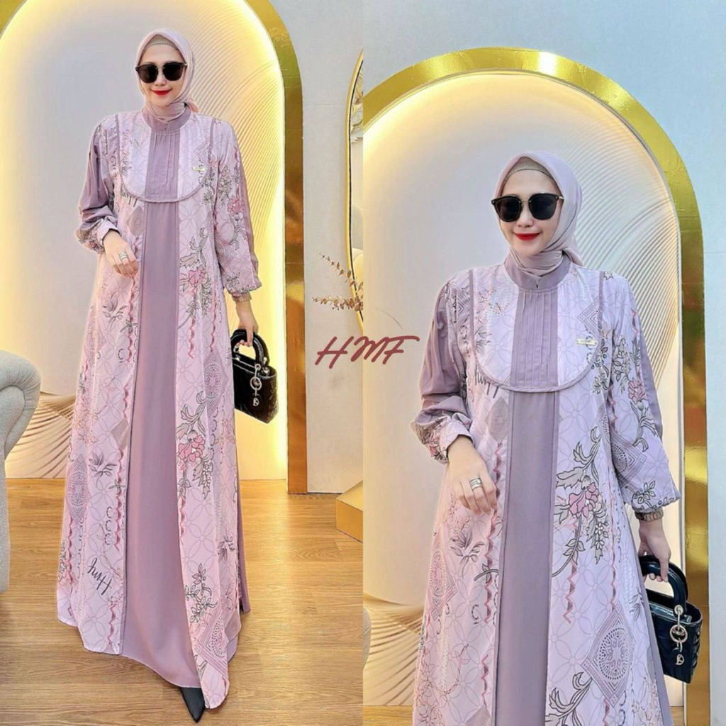 YASMIN DRESS BY HMF Gamis Wanita Printing Kombinasi