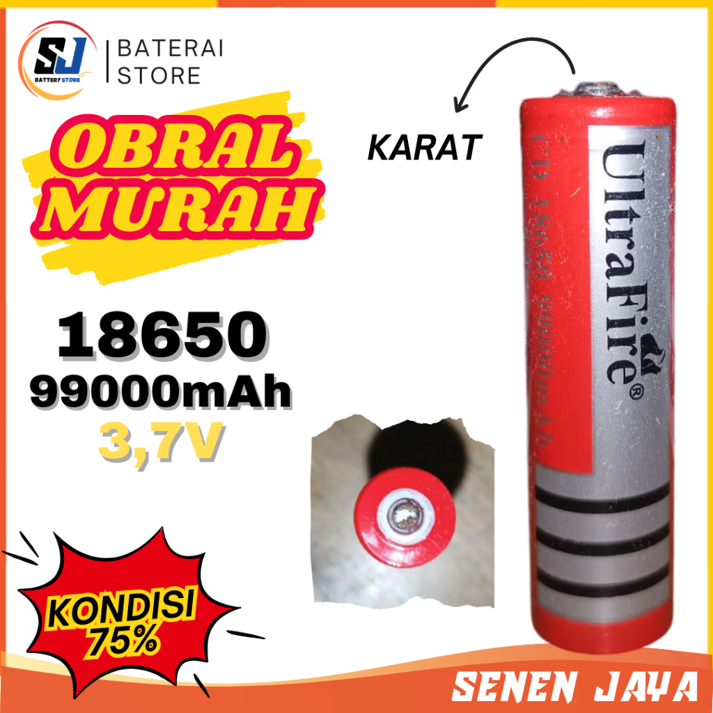 Baterai 18650 Ultra Firc Kondisi 75% 1 PCS Batre Kipas Angin Portabel PowerBank Senter