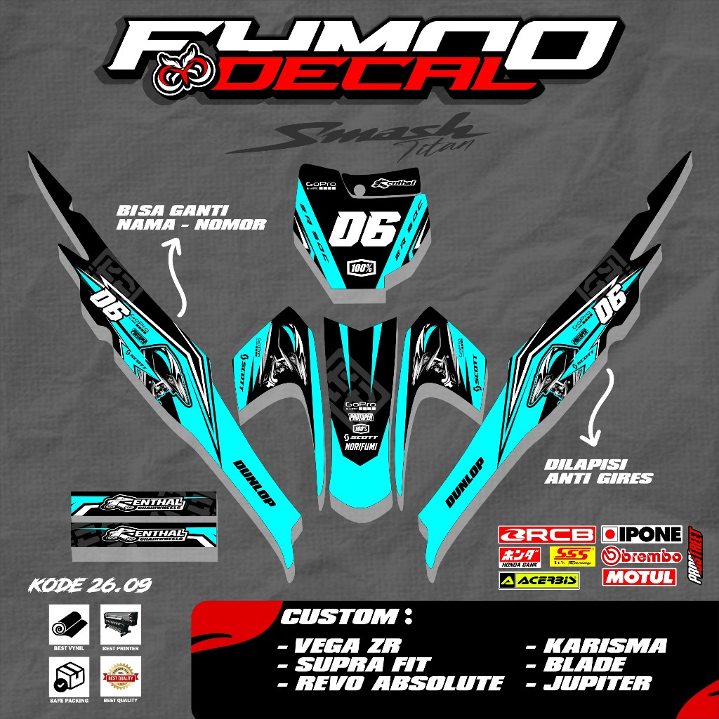 (NEW) STICKER DECAL STRIPING RBT HONDA SMASH TITAN 155 CUSTOM SUPERMOTO TERBARU KODE 26.09