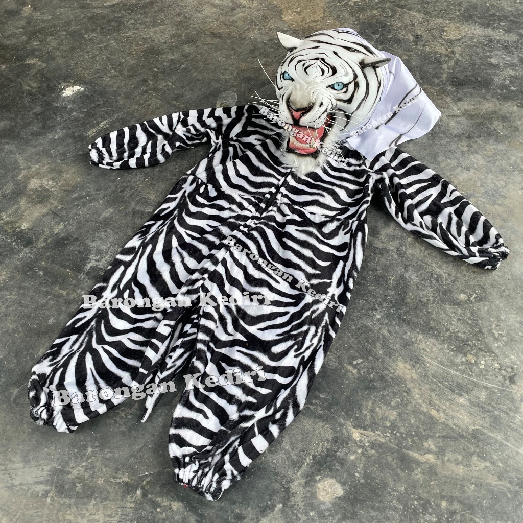 Barongan Kediri Macanan Topeng Macan Putih Setelan Kostum Kepala Harimau Untuk SD Dan SMP