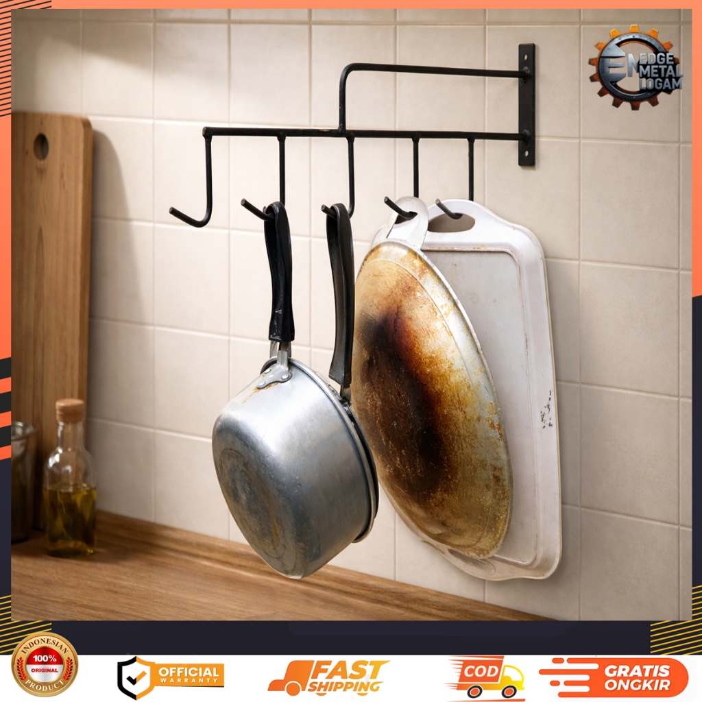 Rak Gantungan Panci Wajan Dinding – Rak Dapur Cantolan Panci & Wajan Besi Minimalis Hemat Tempat