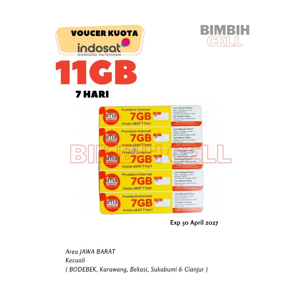 VOUCER KUOTA INDOSAT 7GB (11GB 7 HARI ) Free kalender
