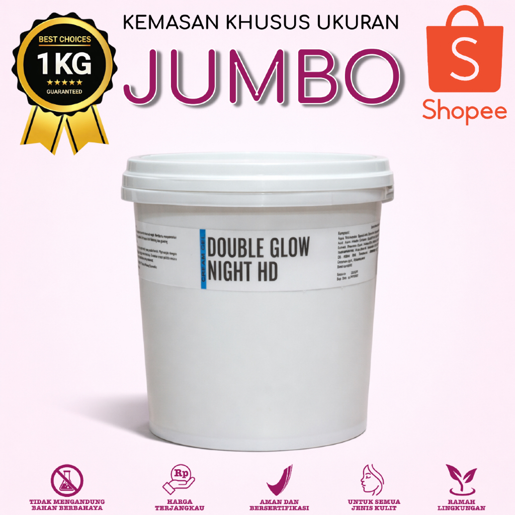 JUMBO 1 KG  | CREAM GEL DOUBLE GLOW NIGHT HD | Krim Pelicin Night Viral | 4 Bahan Aktif Premium Whit