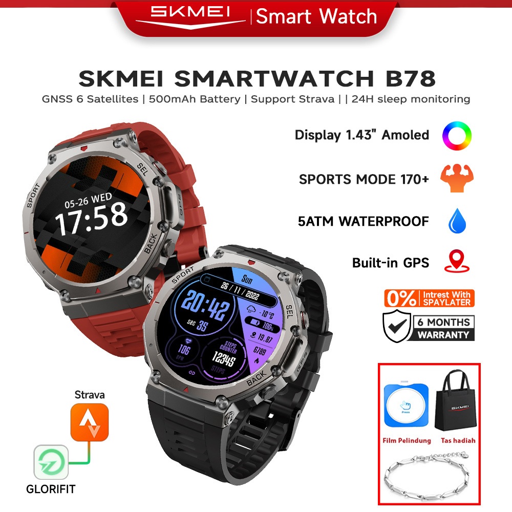 SKMEI B78 Smartwatch Pria GPS Map | 1.43 Amoled | 5ATM Waterproof | Compass | Bluetooth Call Altitud