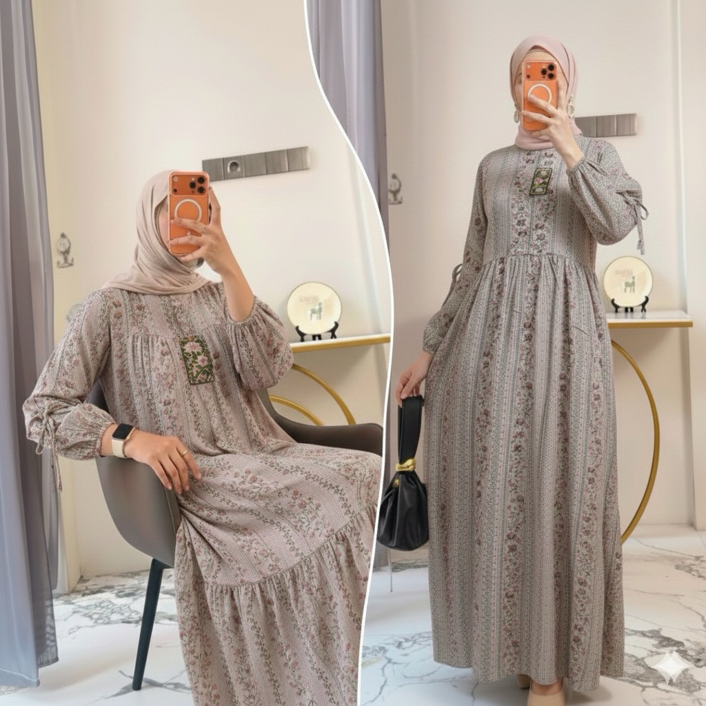 Gamis Iris Gamis Rayon Jumbo Gamis Rayon Motif Lengan Pita Bahan Rayon Premium Busui Bumil Friendly 