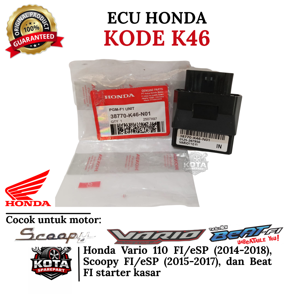 ECU ORIGINAL HONDA KODE K46 UNTUK MOTOR HONDA VARIO 110 FI/ESP (2014-2018), SCOOPY FI/ESP (2015-2017