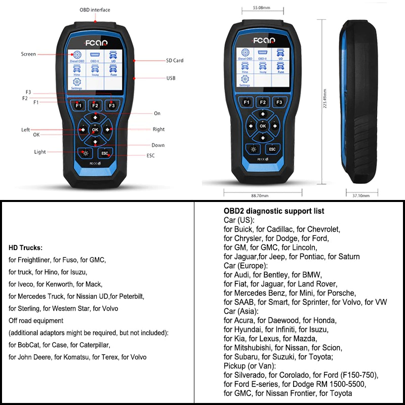 Jungle_Shop_ Fcar F506 Pro Obd2 Scanner Truk Diesel Regenerasi Dpf Reset Oli, 2 In 1 Car Automotive