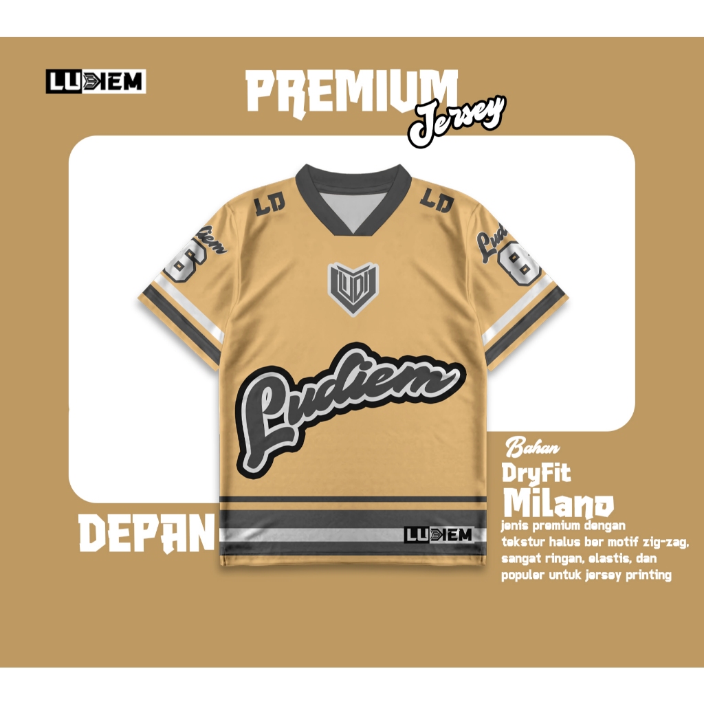Ludiem Kaos Jersey streetwear Dry Fit Bukan CEO Oversize warna Cream Sublime Full Printing