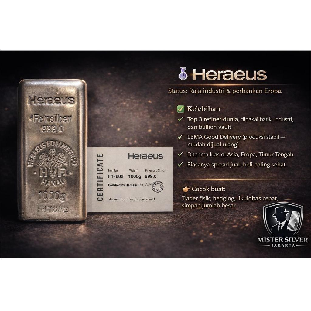 Heraeus LBMA Silver Bar 1 Kilogram Heraeus Silver Bullion Bar 999