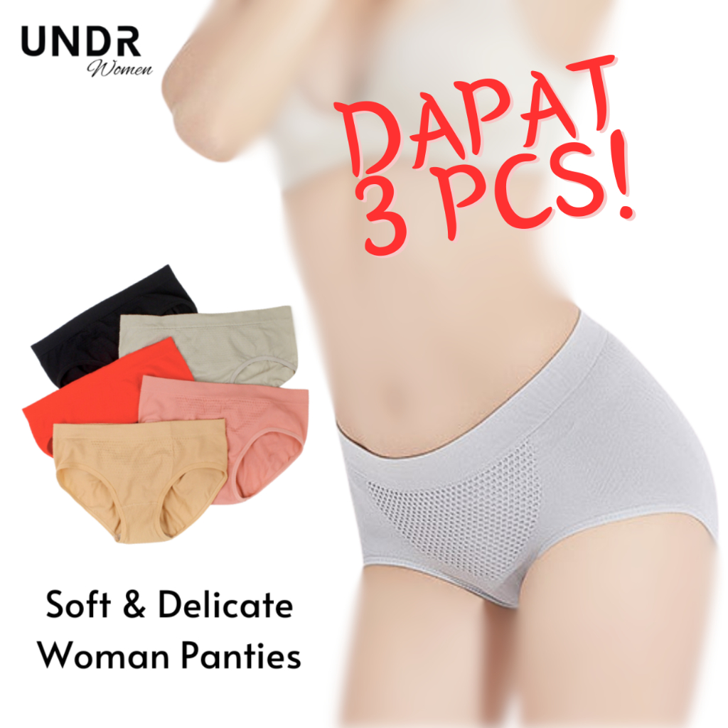 UNDR CD Set 3 5 Pcs Wanita Super Lembut Lentur Nylon Lapis Katun Bahan Premium Midi Midwaist Stretch