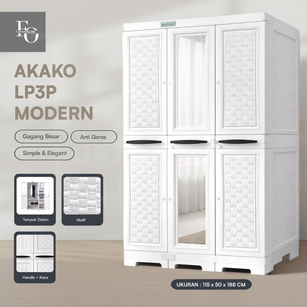 AKAKO - Lemari Pakaian Gantung + Rak Putih Super White MODERN Jumbo ( LP3P MODERN )