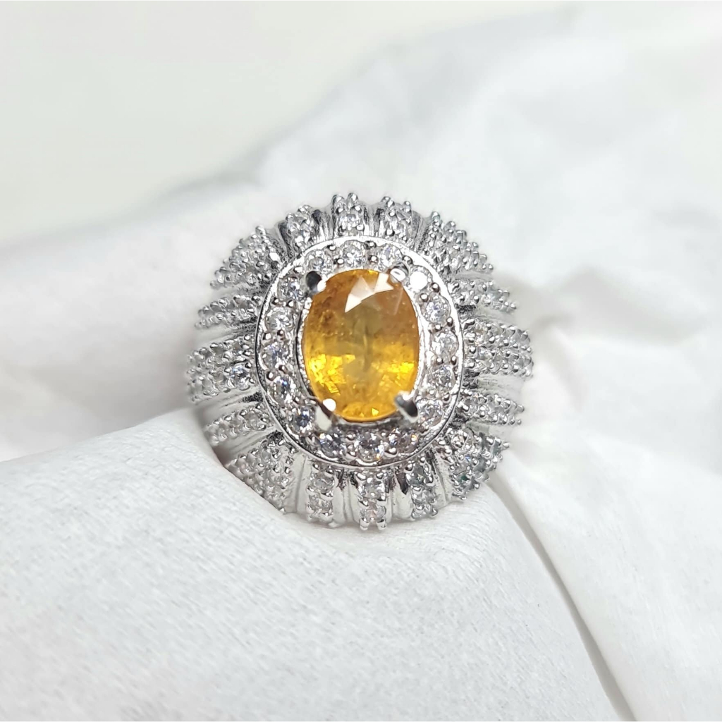 Natural 2.78 CT Tanzania Yellow Sapphire Silver 925 Mens Ring