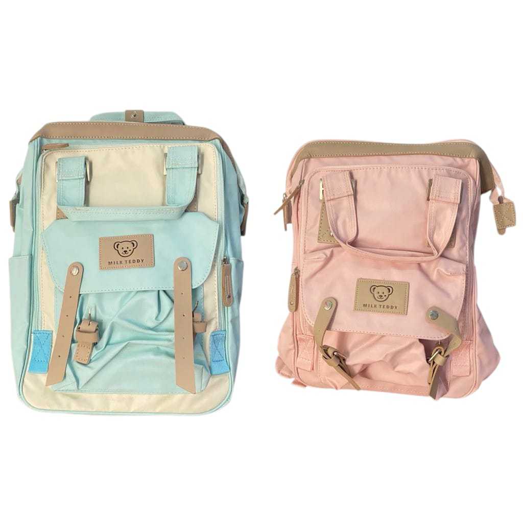 Tas Ransel Milk Teddy Kulit Sintetis Pink Biru - TGR 611024