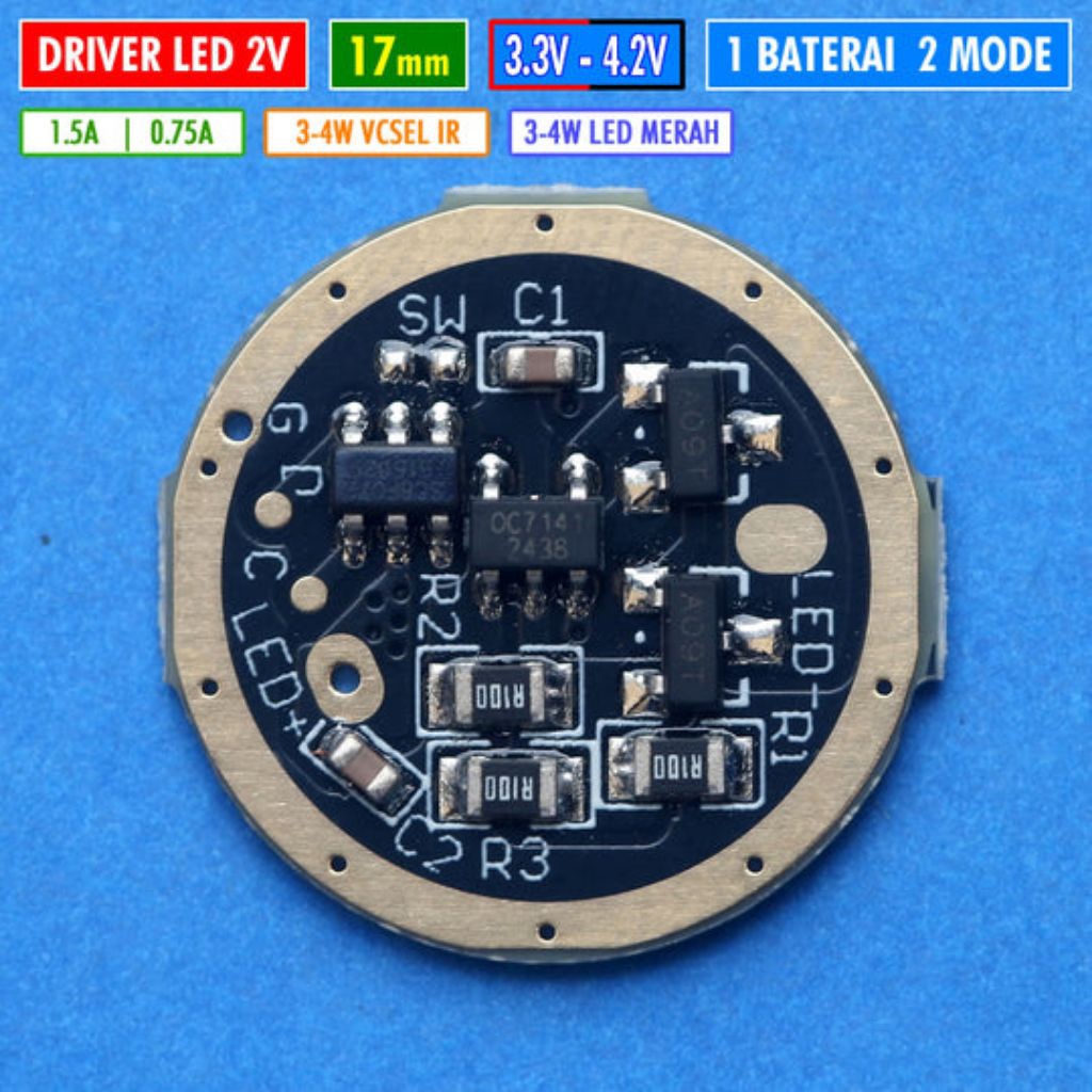 Driver Senter 17mm 2V 1.5A Driver VcSel Senter Led 1 Baterai 2 Mode Driver Led 2V IR Merah Uniquefir