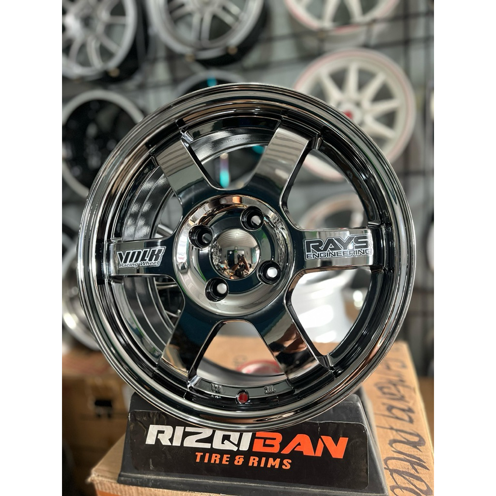velg te37 r15 black chrome lebar 6,5 et42 kondisi baru