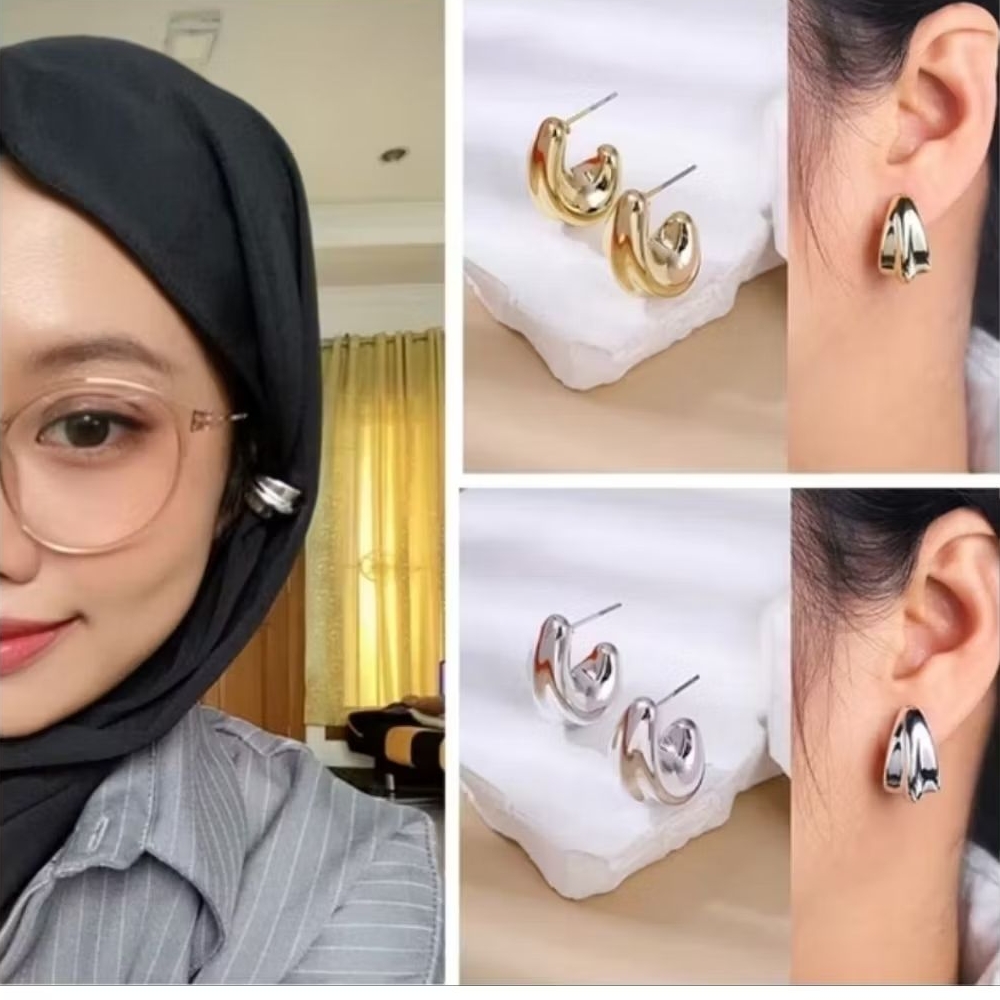 ANTING HIJAB SETENGAH BULAT/ANTING 925/TITANIUM PERAK/PERHIASAN ANTING HIJAB