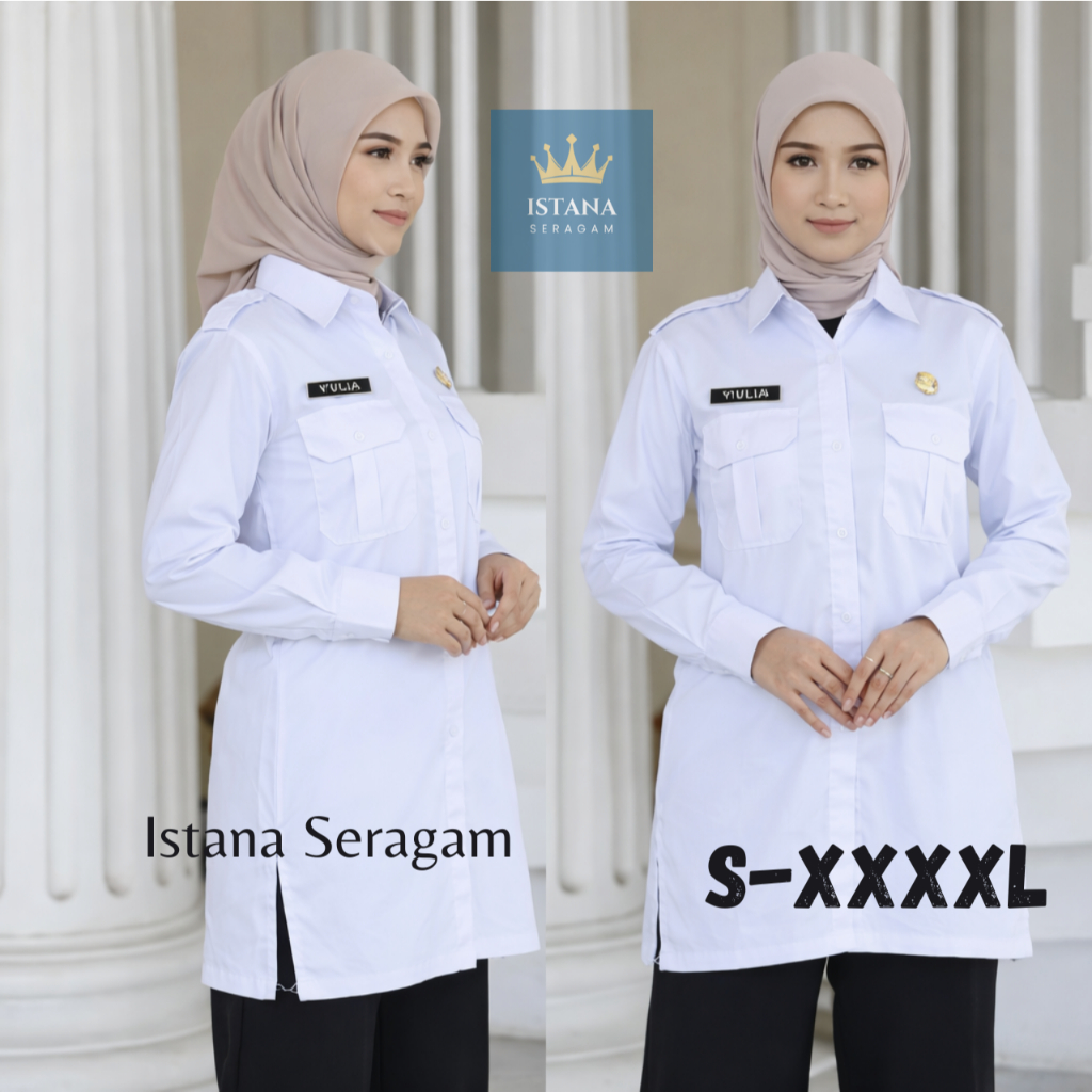 Tunik PDH Wanita Putih Japan Drill Tebal – Seragam Putih Dinas ASN PNS Premium Adem & Halus