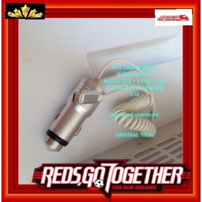 Q96 ADAPTOR SAVER ORI 100% 3A 3 A CAR CHARGER SPIRAL SPRING TRAVEL ADAPTER CAS CASAN MOBIL 2 USB CHA