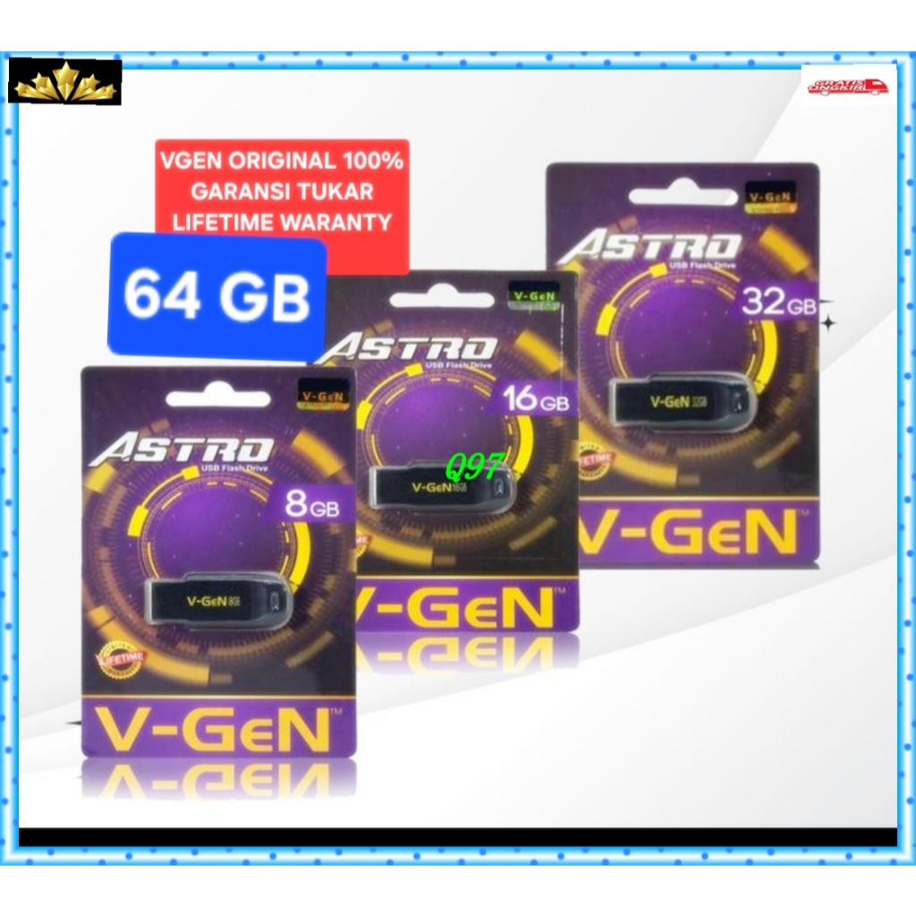 Q97 FLASH DISC 64GB 64 GB ORI 100% ASTRO USB DRIVE ASLI VGEN V-GEN GARANSI TUKAR SEUMUR HIDUP FD MEM