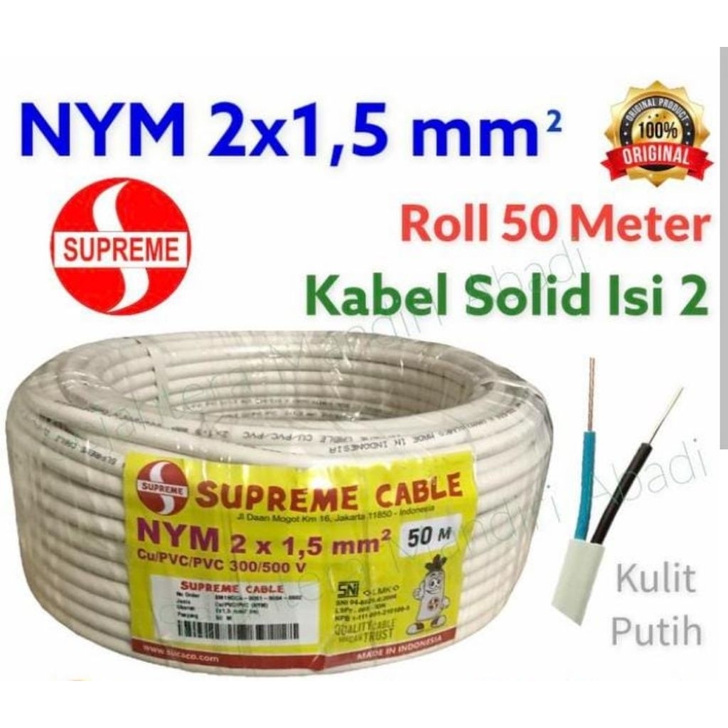 Kabel Supreme NYM 2X1.5 mm 1 Roll 50mtr 2 Serabut
