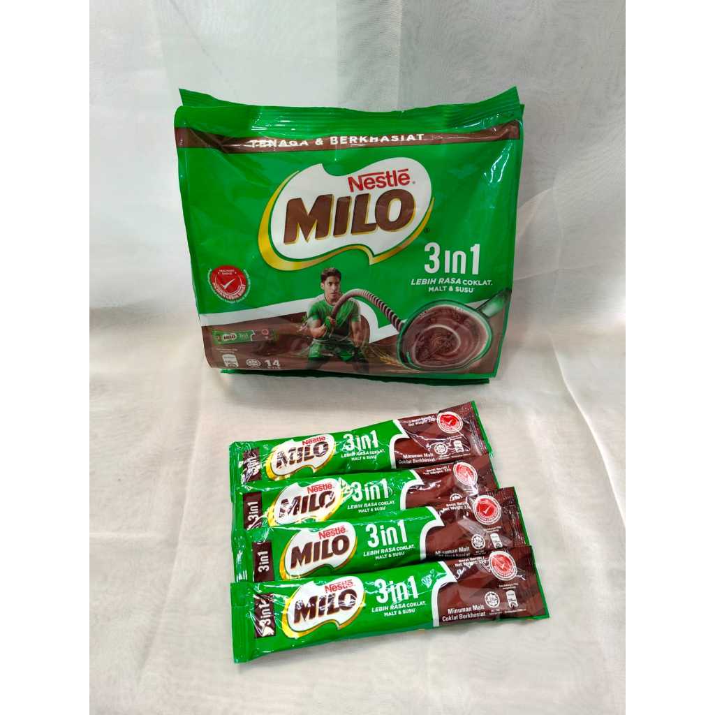 Milo 3in1 Minuman Malt Coklat 14 Stik 33g - Enak, Lezat, Berkhasiat / Milo Stick 3 In 1 Malaysia 14 