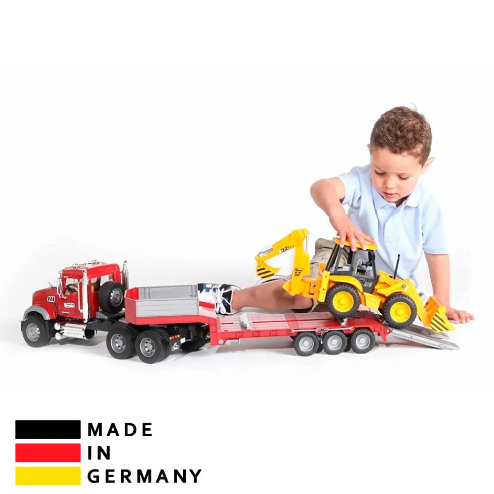 Bruder 2813 MACK Granite Low loader and JCB 4CX - Mainan Miniatur Truk dan Alat Berat Konstruksi