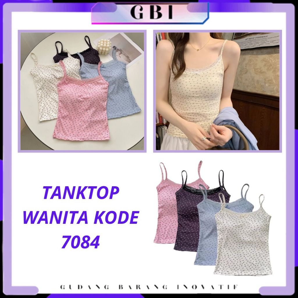 GBI Tanktop Wanita Singlet Motif Bunga Renda 7084 Bra Busa Tali Floral Lace Pita Lucu Atasan Knit Co
