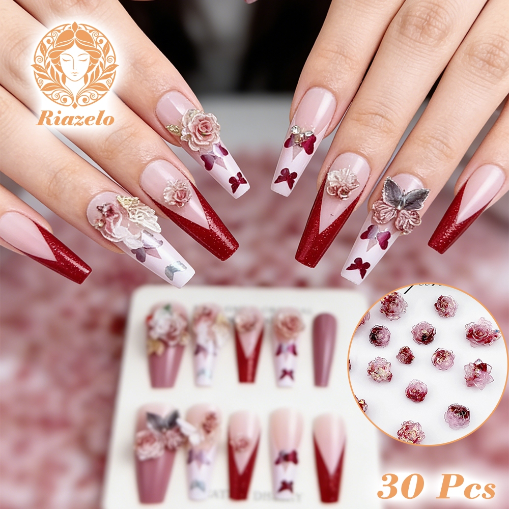 - 30Pcs Aksesoris Kuku Glow in the Dark Kupu-Kupu Elf Tulip Yunjin untuk Salon & DIY Aesthetic Canti