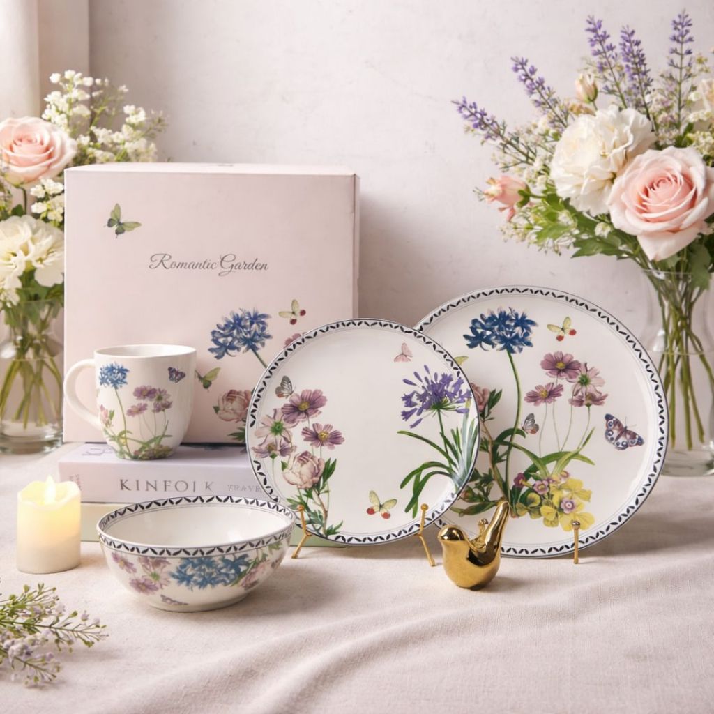 Jardin Dinner set / Hampers Set Gelas dan Piring Cantik / Piring Mangkok Gelas Keramik / Set Gift Bo