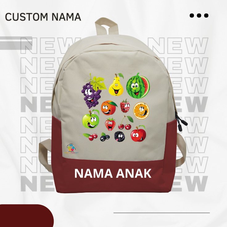 Tas Ransel Anak Cewek cowok - Tas Ransel Anak Cewek Cowok Motif buah buahan (FREE NAMA)