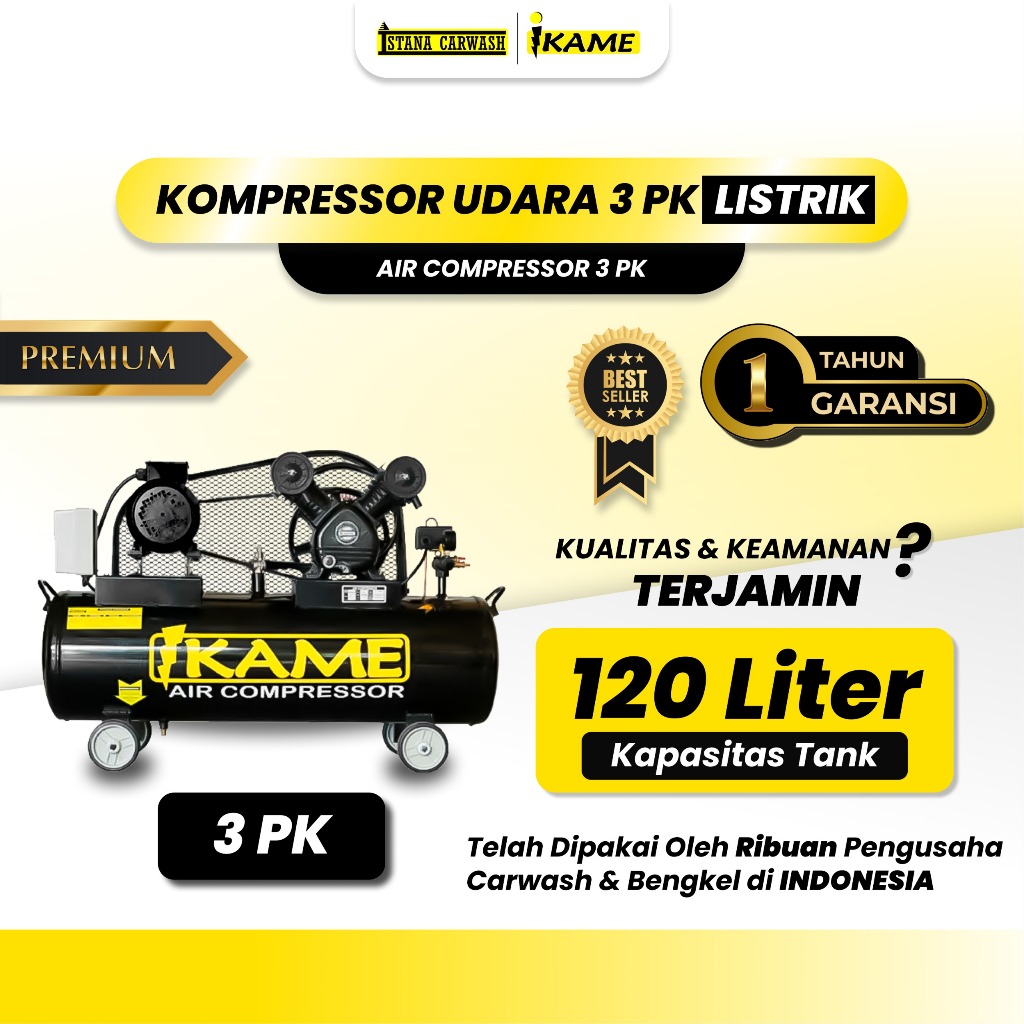 Kompresor Udara 3 PK Motor Listrik IKAME - Kompresor Angin 3 HP Tabung 120 Liter Mesin Kompresor Hig